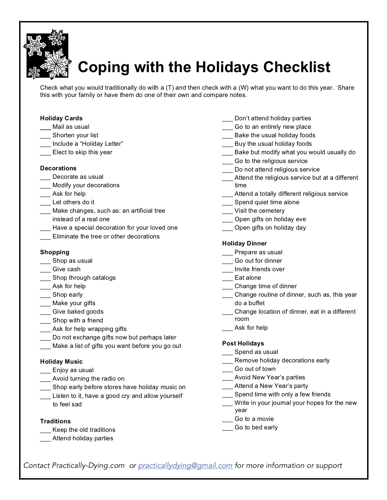 Coping with the Hoidays Checklist: Practically Dying